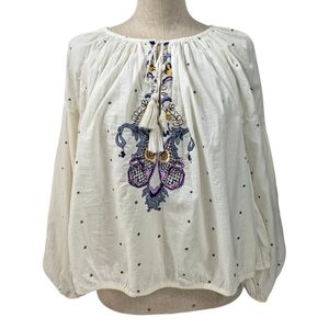 Free People Embroidered Peasant Top XS Oversized Boho